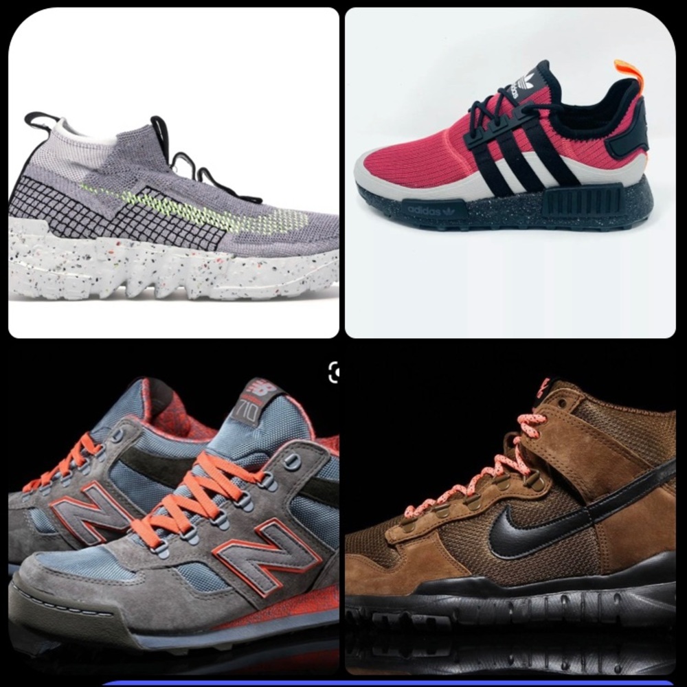 Nike SB dunk military boot, New Balance 710 MID, Nike Space hippie, adidas R1